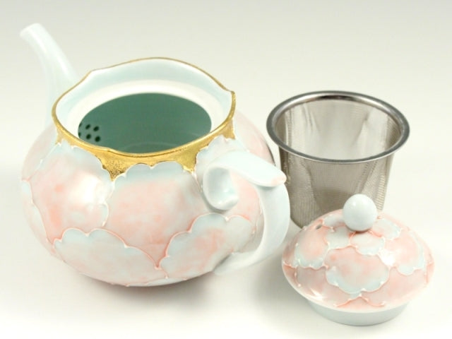 金ピンク牡丹(総柄) (U)輪花小ポット