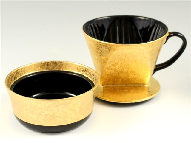 Gold and black glaze coffee dripper (for 1-2 people) with stand