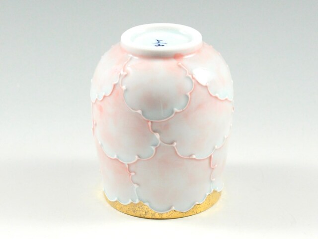 金ピンク牡丹 湯呑 大